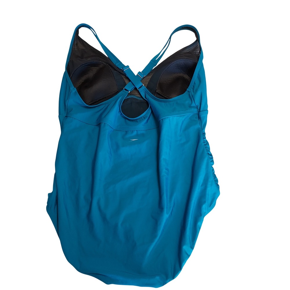 Speedo Teal Blue One Piece Swimsuit Halter Ruched Plus Size Women's Size 20 - Picture 4 of 8